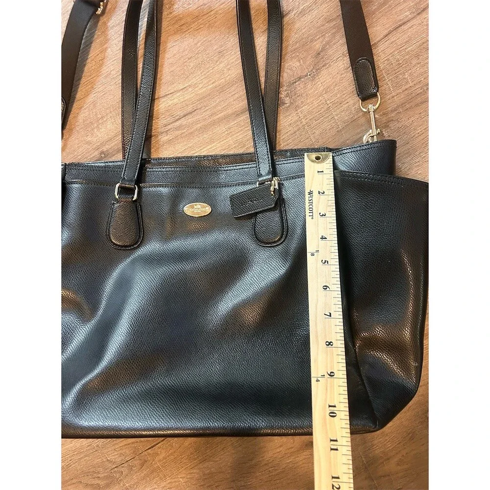 Coach Tote Bag Womens Large Black Pebbled Leather Zip Detachable Strap